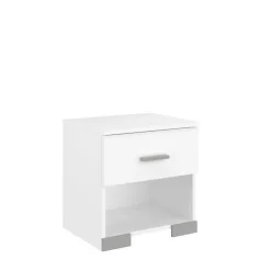 Parisot Chambre complete BOSTON : Lit adulte 140x190 + Commode + 1 Chevet - Décor blanc - Fabriqué en France New
