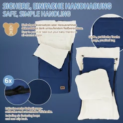 Joyz Chancelière pour poussette bébé 94x48x10 cm bleu en polyester imperméable lavable à 40 grades