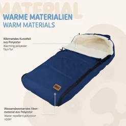 Joyz Chancelière pour poussette bébé 94x48x10 cm bleu en polyester imperméable lavable à 40 grades