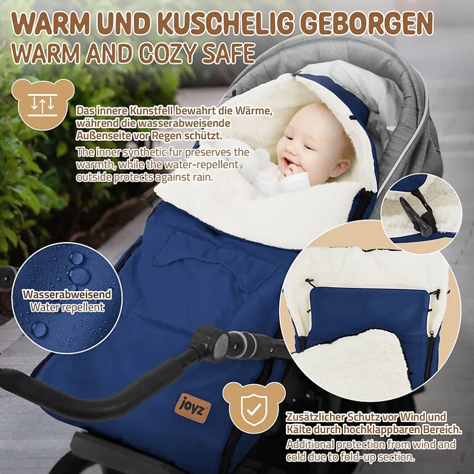 Joyz Chancelière pour poussette bébé 94x48x10 cm bleu en polyester imperméable lavable à 40 grades