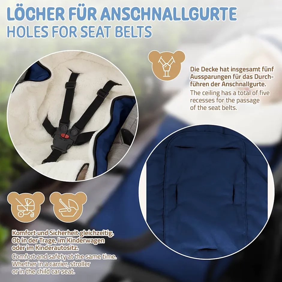 Joyz Chancelière pour poussette bébé 94x48x10 cm bleu en polyester imperméable lavable à 40 grades
