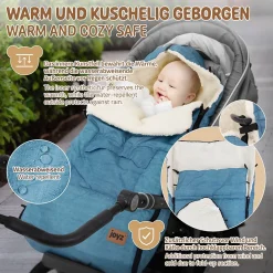 Joyz Chancelière pour poussette bébé 94x48x10 cm bleu jeans en polyester imperméable lavable à 40 grades Clearance