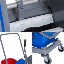 Homcom Chariot de lavage chariot de nettoyage professionnel presse à mâchoire 2 seaux 25 L 73L x 45l x 92H cm plastique gris bleu rouge