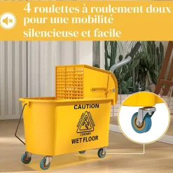 Homcom Chariot de ménage chariot de lavage nettoyage professionnel essoreuse latérale seau 20L poignée et serpillère jaune New