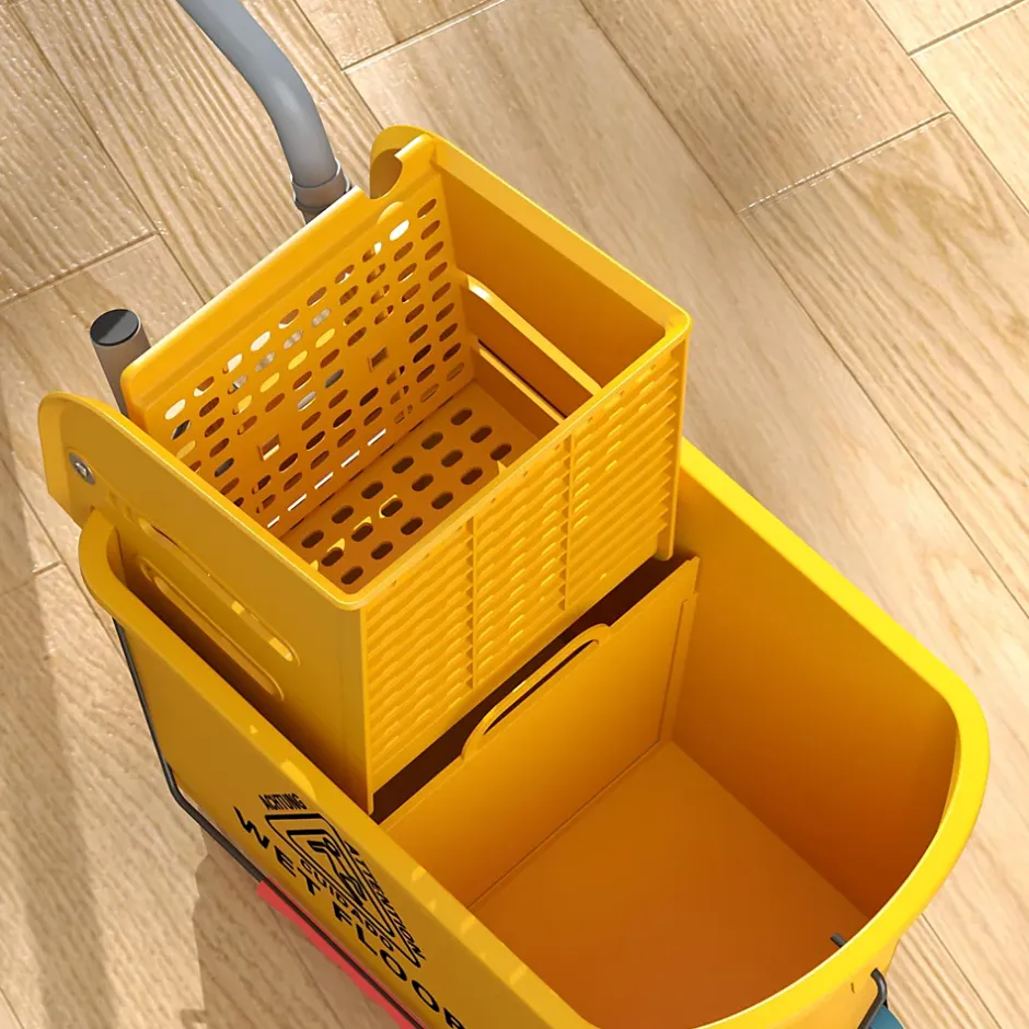 Homcom Chariot de ménage chariot de lavage nettoyage professionnel essoreuse latérale seau 20L poignée et serpillère jaune New