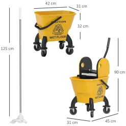 Homcom Chariot de ménage chariot de lavage chariot de nettoyage avec essoreuse à pression seau 26L et serpillère jaune Hot