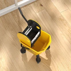 Homcom Chariot de ménage chariot de lavage chariot de nettoyage avec essoreuse à pression seau 26L et serpillère jaune Hot