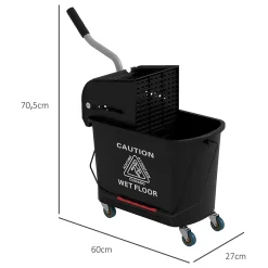 Homcom Chariot de nettoyage lavage seau de ménage 20 L avec essoreur et séparateur eau sale propre noir Outlet
