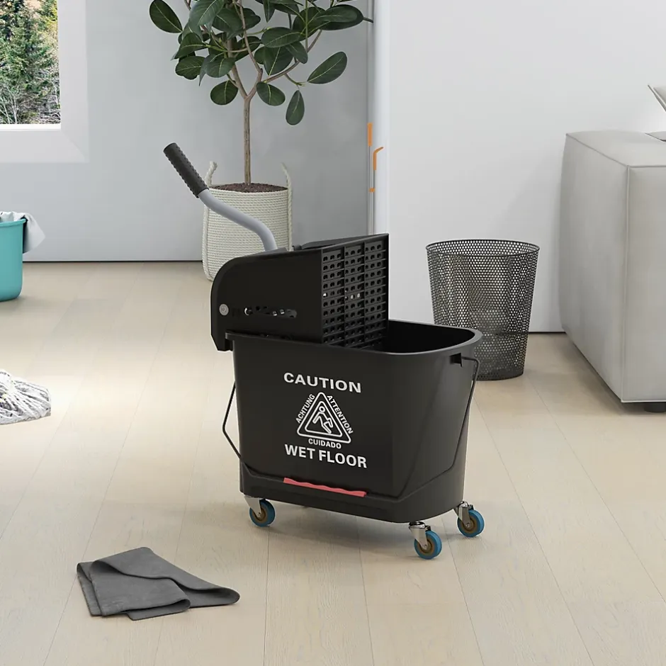 Homcom Chariot de nettoyage lavage seau de ménage 20 L avec essoreur et séparateur eau sale propre noir Outlet