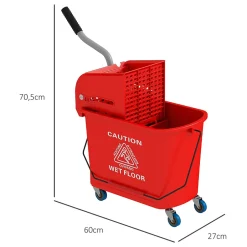 Homcom Chariot de nettoyage lavage seau de ménage 20 L avec essoreur et séparateur eau sale propre rouge
