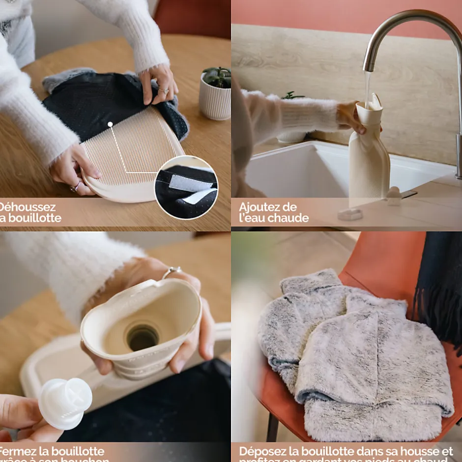 Vivezen Chauffe pieds bouillotte douce 3 litres, déhoussable et antidérapant -