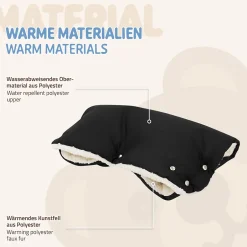 Joyz Chauffre-mains pour pousette noir en polyester flanelle douce taille universelle lavable Sale