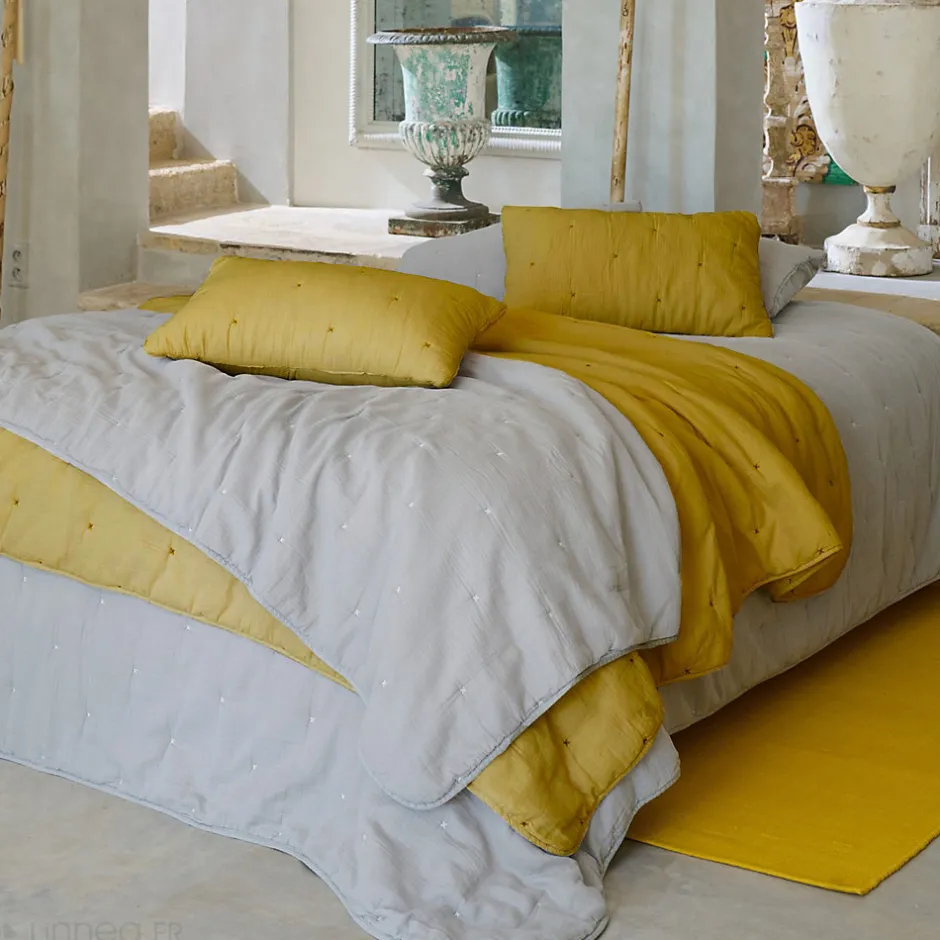 Linnea Chemin de lit capitonné en mousseline de coton 80x200 cm ANDROS jaune jasmin