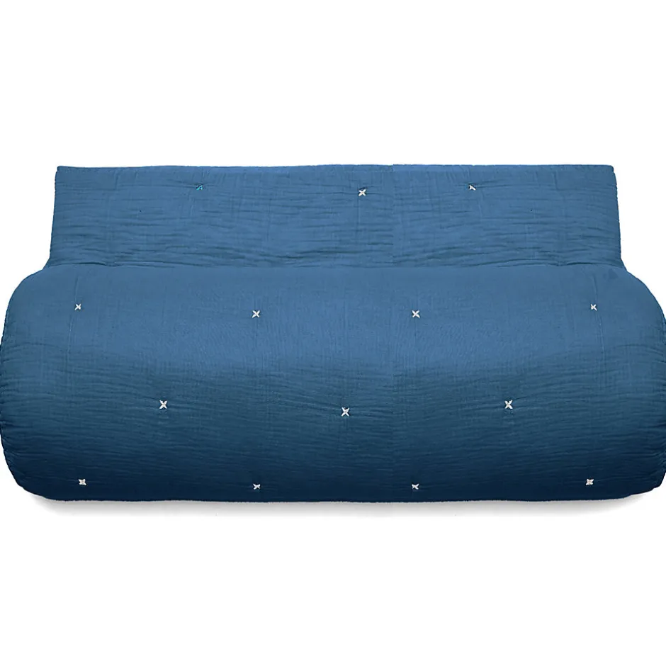 Linnea Chemin de lit capitonné en mousseline de coton 80x200 cm ANDROS bleu marine