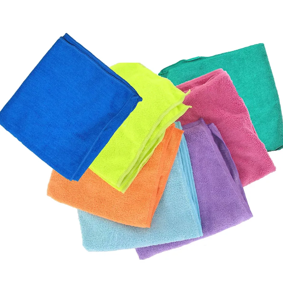 Passat Chiffon microfibre vert, violet, jaune, bleu ciel, orange, rose et bleu marine L.34 x l.40 cm vendu par 7 pièces
