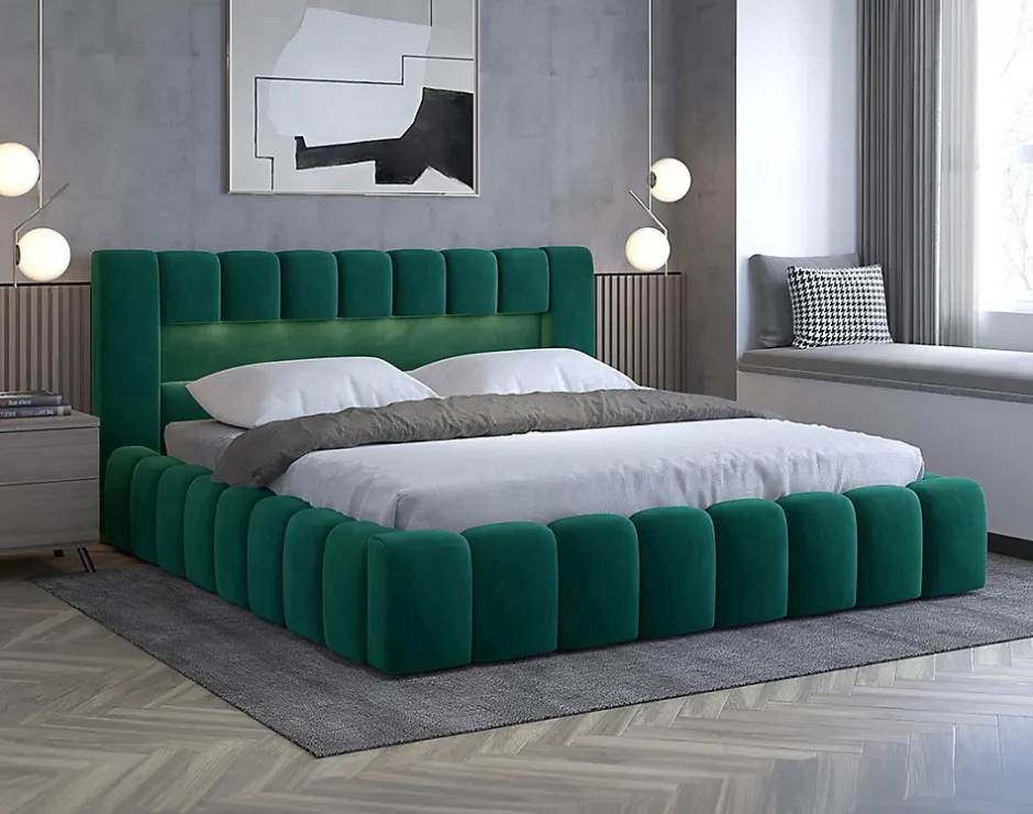 Best Mobilier Cleo - lit coffre avec led - 140x200 cm - sommier inclus - en velours -