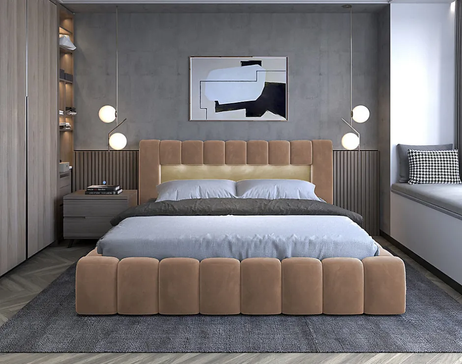 Best Mobilier Cleo - lit coffre avec led - 160x200 cm - sommier inclus - en velours -