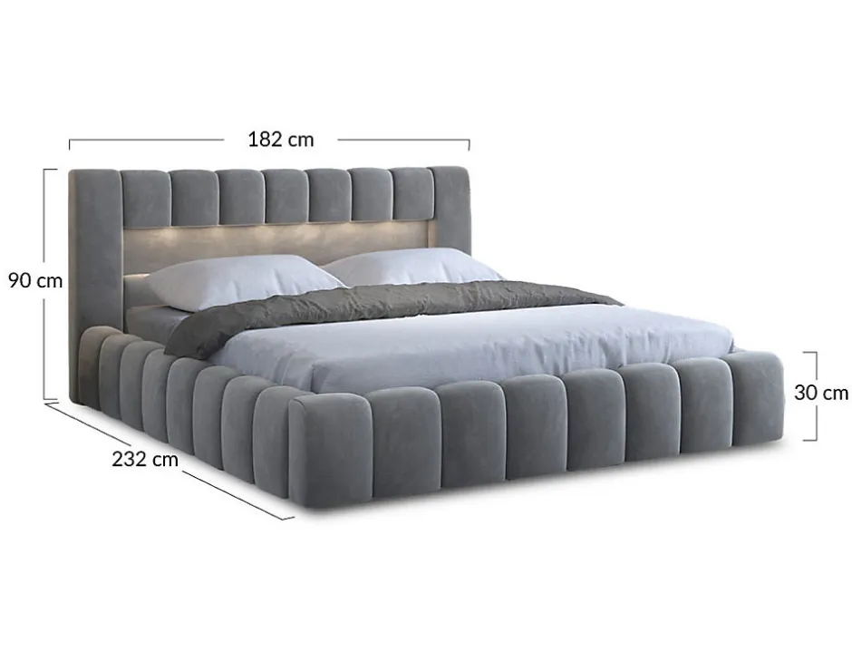 Best Mobilier Cleo - lit coffre avec led - 160x200 cm - sommier inclus - en velours -