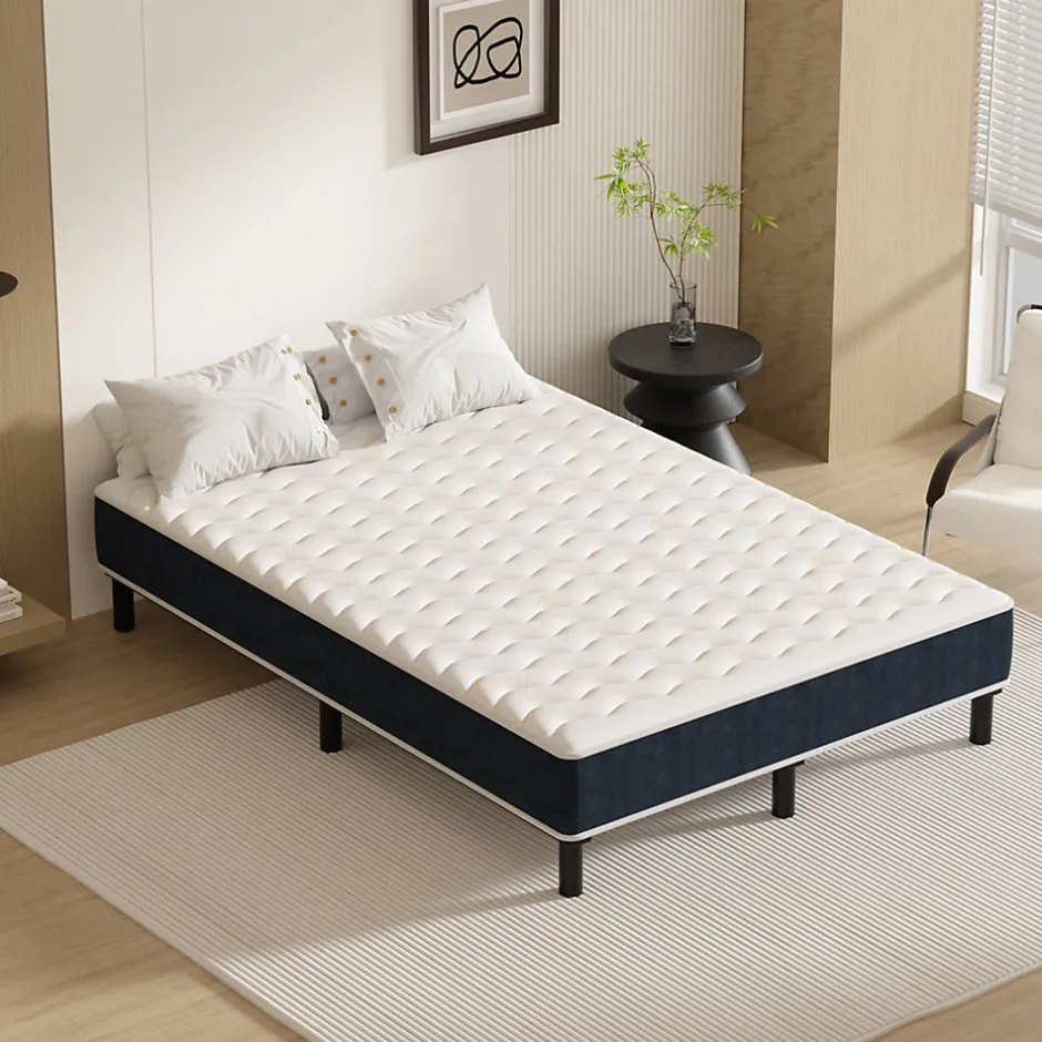 Teeno Combinaison lit matelas 120x190 cm, Matelas a mousse+ Cadre de Lit en Fer, Comprenant 9 pieds, Epaisseur du matelas 15 cm