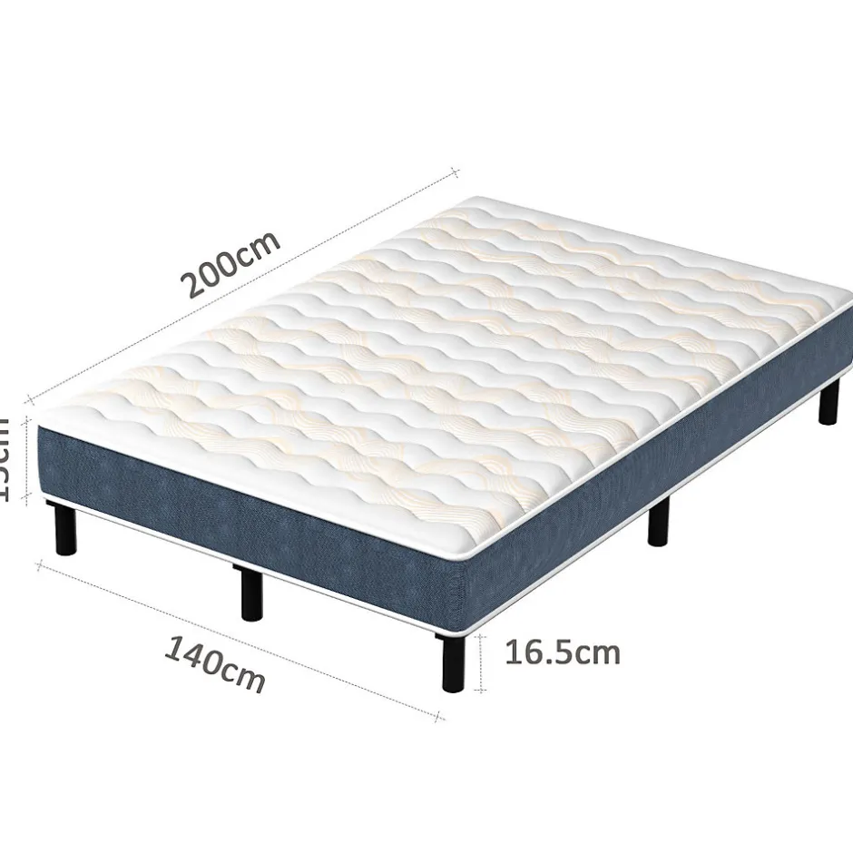 Teeno Combinaison lit matelas 120x190 cm, Matelas a mousse+ Cadre de Lit en Fer, Comprenant 9 pieds, Epaisseur du matelas 15 cm