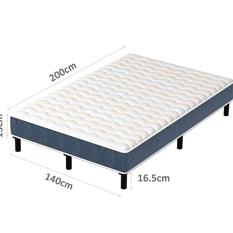 Teeno Combinaison lit matelas 140x200 cm, Matelas a mousse+ Cadre de Lit en Fer, Comprenant 9 pieds, Epaisseur du matelas 15 cm Hot