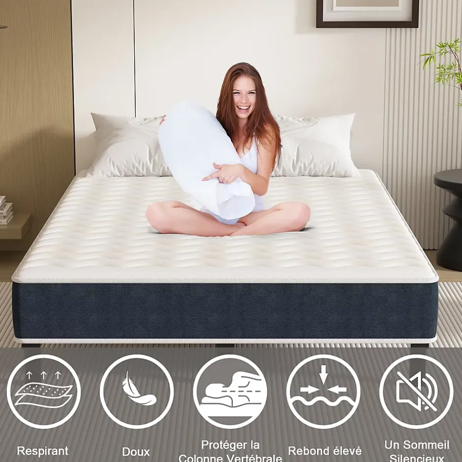 Teeno Combinaison lit matelas 140x200 cm, Matelas a mousse+ Cadre de Lit en Fer, Comprenant 9 pieds, Epaisseur du matelas 15 cm Hot