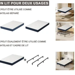 Teeno Combinaison lit matelas 140x200 cm, Matelas a mousse+ Cadre de Lit en Fer, Comprenant 9 pieds, Epaisseur du matelas 15 cm Hot