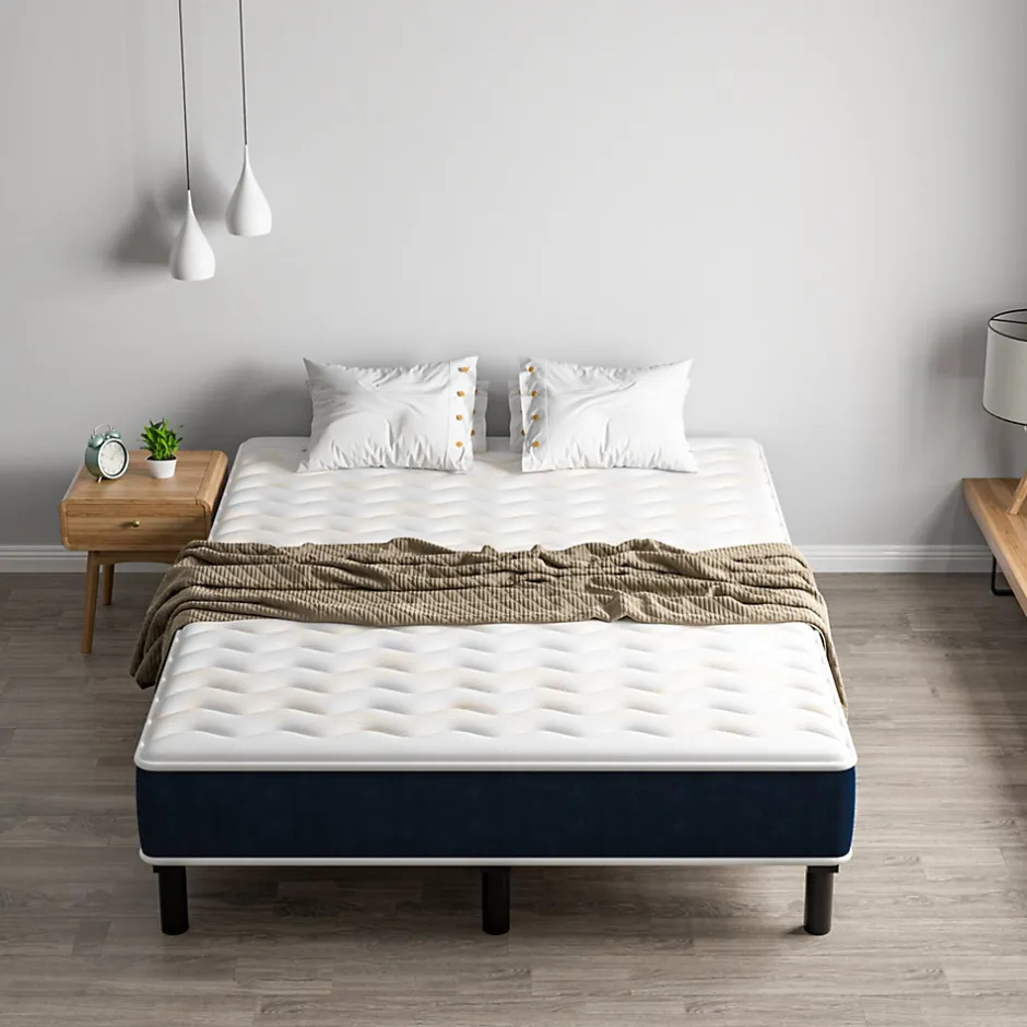 Teeno Combinaison lit 140x190 cm, matelas en mousse à mémoire de forme de 15 cm d'épaisseur + cadre de lit en fer, 9 pieds