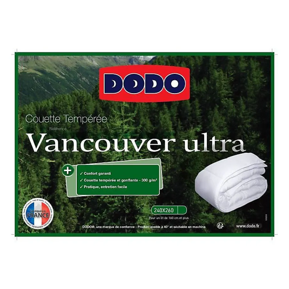 Dodo Couette 240 x 260 cm - - Tempérée - 100% fibre polyester - Pour 2 personnes - Blanc