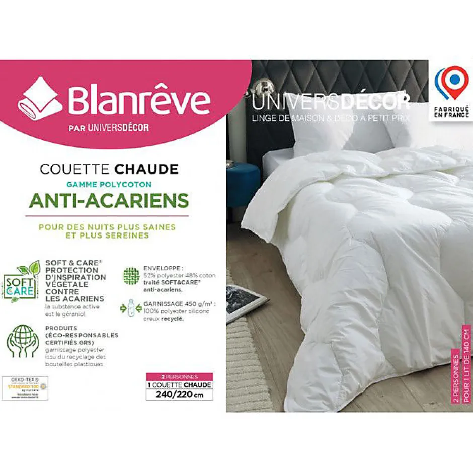 Blanreve Couette Blanrêve très chaude 240 x 220 cm Gamme "Confort" traité Anti Acarien Soft & care