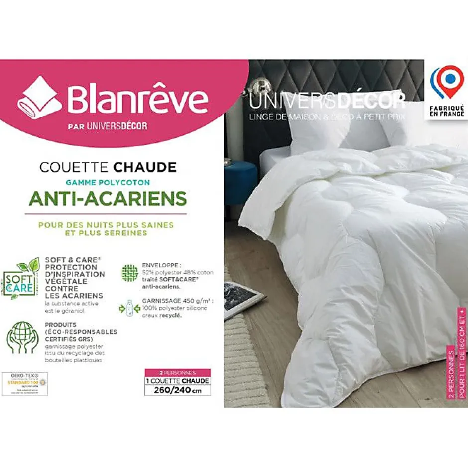 Blanreve Couette Blanrêve très chaude 260 x 240 cm Gamme "Confort" traité Anti Acarien Soft & care Best