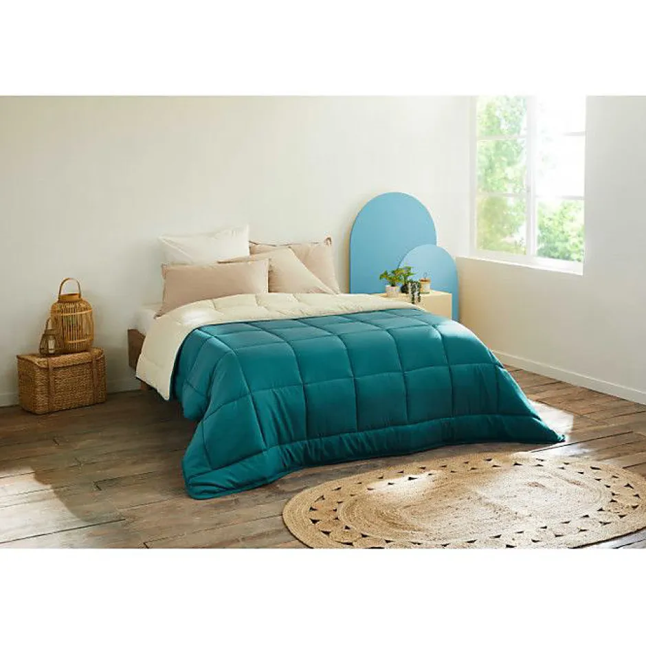 Toison d'Or Couette chaude Bicolore Gamme Microfibre "Cocoon Non feu - Norme NF EN ISO 12952" toutes dimensions - cocoon Bleu Paon
