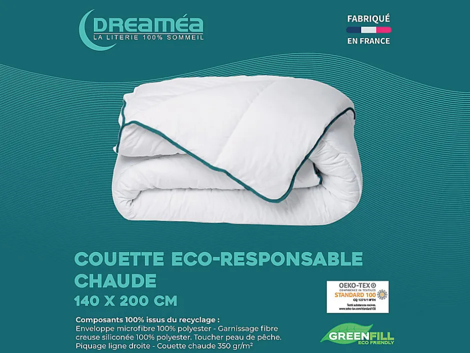 Vente-unique Couette chaude recyclée de DREAMEA en microfibre - 140 x 200 cm - 350 gr/ m² - Biais bleu - ROSA New