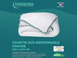Vente-unique Couette chaude recyclée de DREAMEA en microfibre - 200 x 200 cm - 350 gr/ m² - Biais bleu - ROSA
