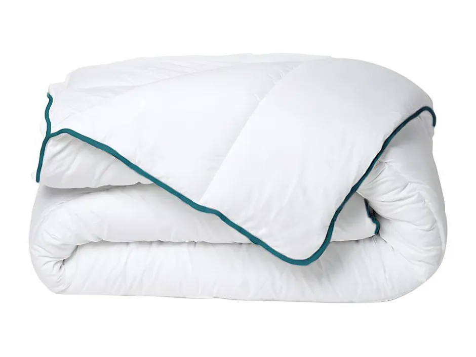 Vente-unique Couette chaude recyclée de DREAMEA en microfibre - 200 x 200 cm - 350 gr/ m² - Biais bleu - ROSA