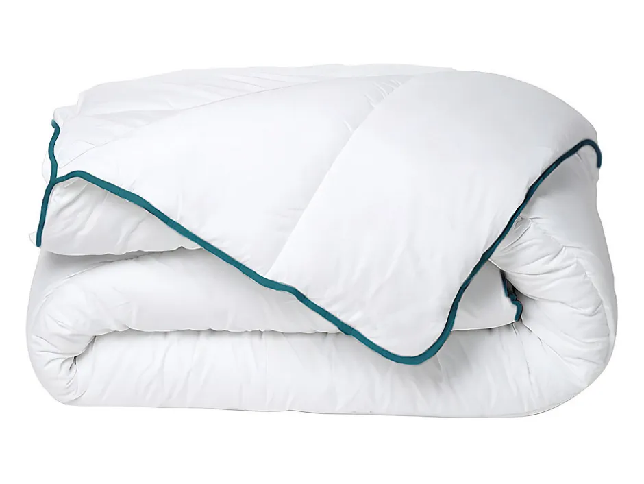 Vente-unique Couette chaude recyclée de DREAMEA en microfibre - 240 x 260 cm - 350 gr/ m² - Biais bleu - ROSA