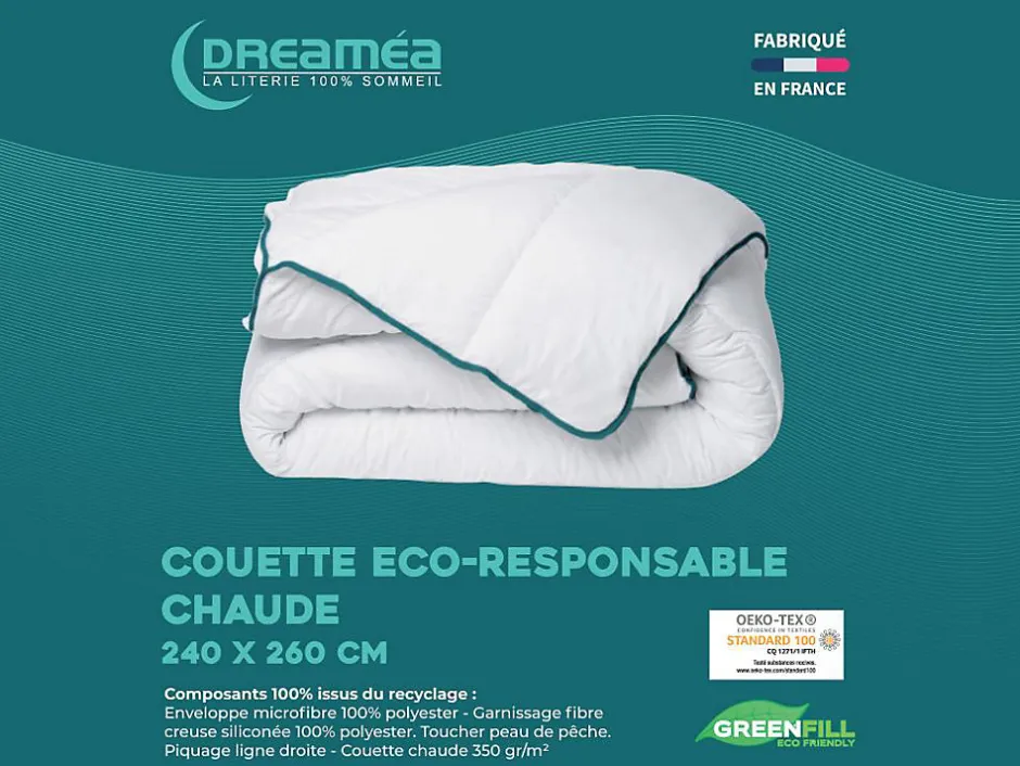 Vente-unique Couette chaude recyclée de DREAMEA en microfibre - 240 x 260 cm - 350 gr/ m² - Biais bleu - ROSA
