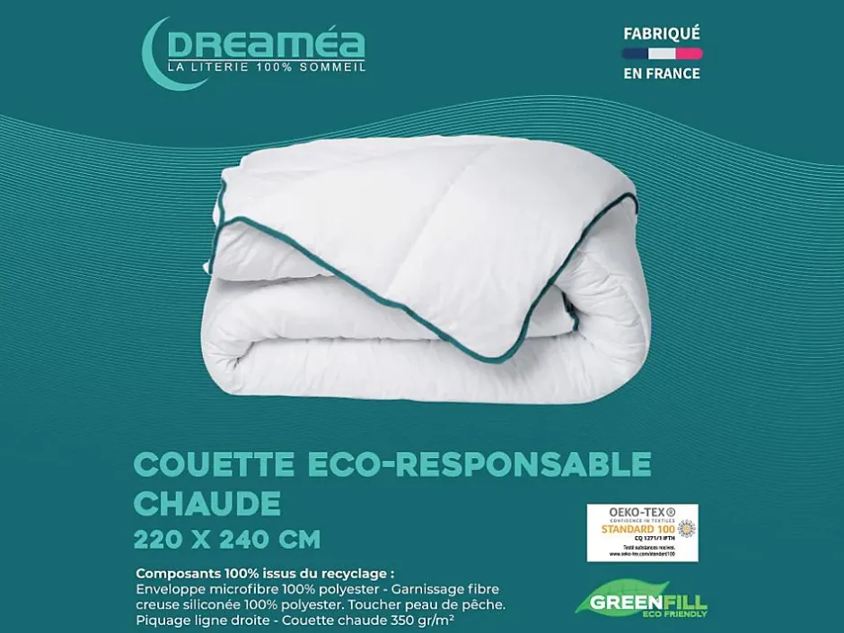 Vente-unique Couette chaude recyclée de DREAMEA en microfibre - 220 x 240 cm - 350 gr/ m² - Biais bleu - ROSA Sale
