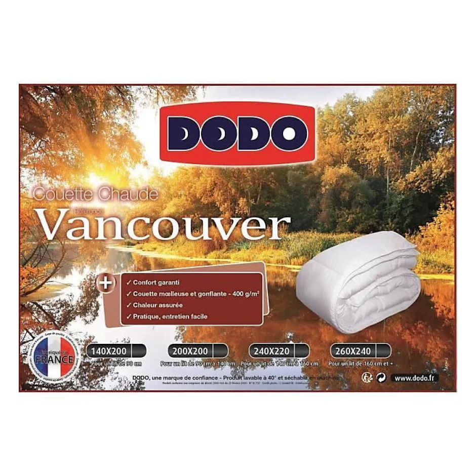 Dodo Couette chaude Vancouver - 200 x 200 cm - 400gr/m² - Blanc - Online