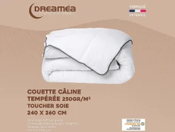 Vente-unique Couette Câline toucher soie 240 x 260 cm - 250 g/m² - Blanc biais gris - BIESYA
