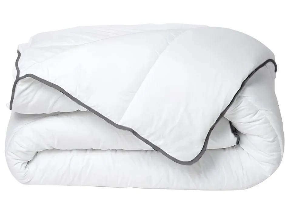 Vente-unique Couette Câline toucher soie 240 x 260 cm - 250 g/m² - Blanc biais gris - BIESYA