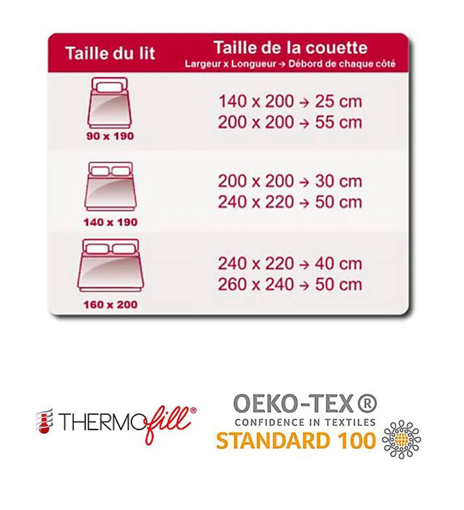 Abeil Couette hiver chaude Thermofill 350g 200 x 200 cm pour lit 1 place