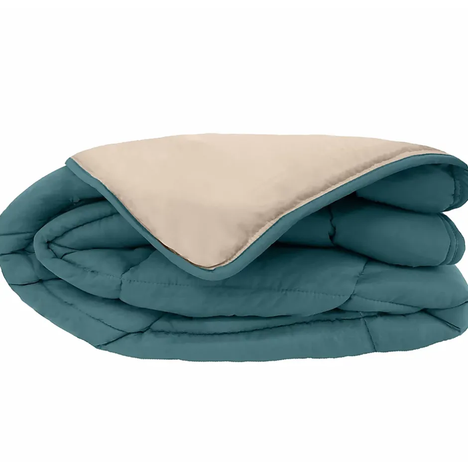 Linnea Couette hiver 260x240 cm COCOON BICOLORE Bleu paon/Galet garnissage fibre polyester 400g/m2