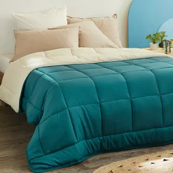 Linnea Couette hiver 240x220 cm COCOON BICOLORE Bleu paon/Galet garnissage fibre polyester 400g/m2 Hot
