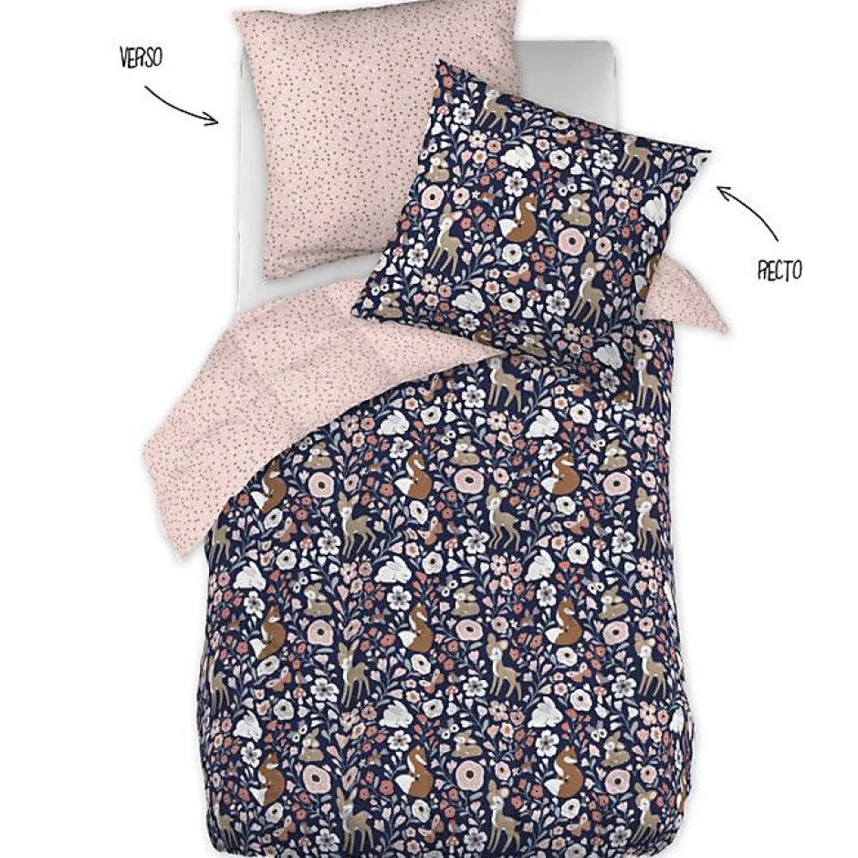 L'Effet Papillon Couette imprimée toutes dimensions "Forêt enchantée" Réversible 100% Coton / 57 Fils/cm² - - 140 x 200 cm pour l