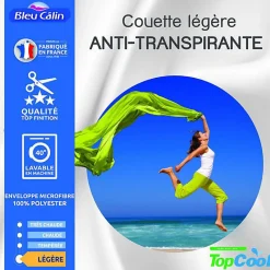 Bleu Calin Couette légère anti transpirante 200 gr/m² 140 x 200 cm pour lit 1 place 90 x 190 cm