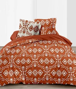 Mortreux Couette légère imprimée / Uni Terracotta - 1 personne 140 x200 - Toutes saisons - 29187