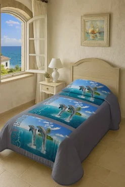 Mortreux Couette légère imprimée Dauphins - 1 personne 140 x 200 - spécial été - 20389 New