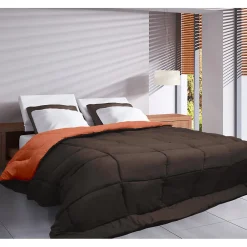 Toison d'Or Couette légère réversible bicolore en microfibre 200 gr/m² (240x220 cm - Marron chocolat)