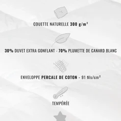 Sensei Maison Couette naturelle - Tempérée - 30% duvet 300 g/m² 140x200 cm NEVADA Clearance
